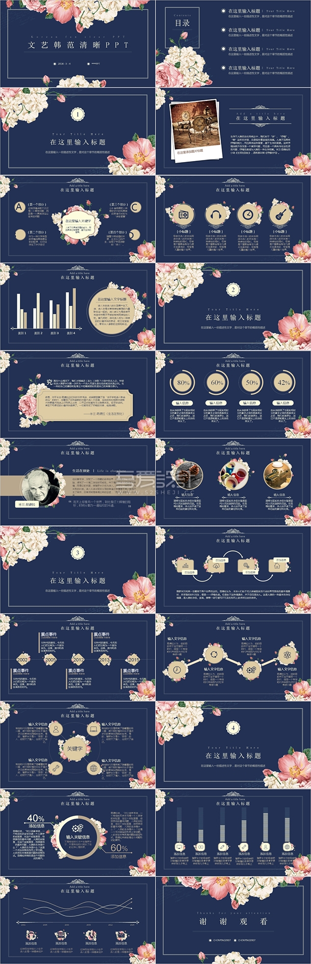 花朵文艺范小清新通用PPT模板
