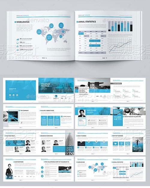 蓝色简约大气企业宣传画册模板