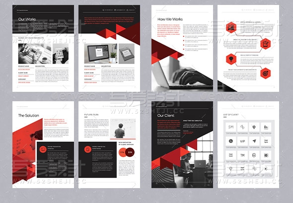 高端大气黑红双色商业宣传画册模板