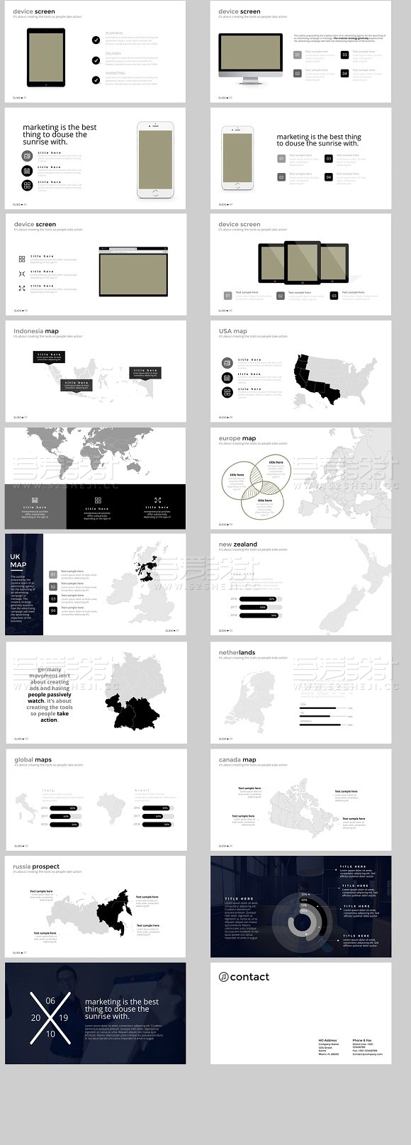 100页极简文艺扁平化风格PPT模板