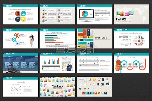 世界景点卡通风商务PPT模板