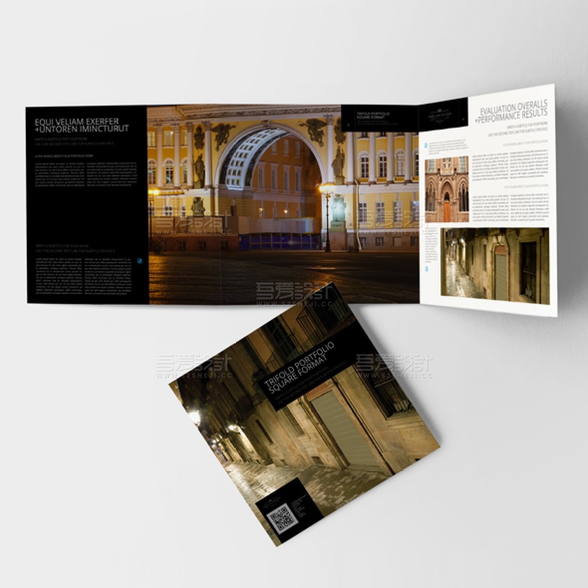 建筑摄影介绍方形三折页模板