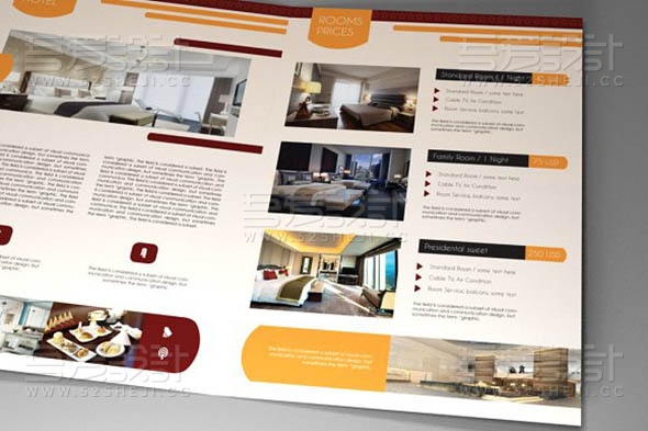 橙色酒店介绍宣传对折页模板