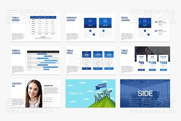 80页简约蓝色商务会议通用PPT模板