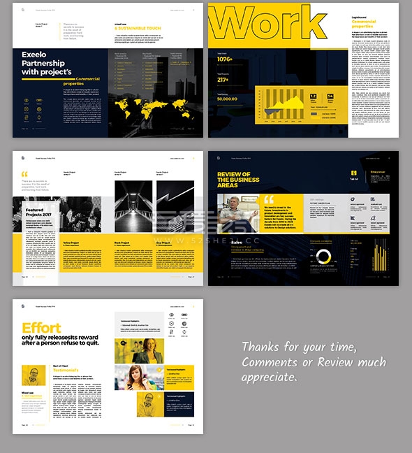 时尚创意黑黄色企业宣传画册模板