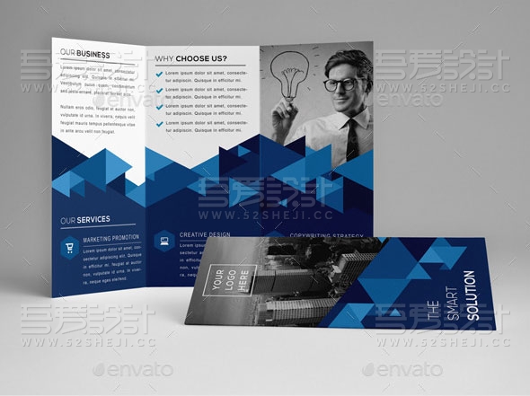 蓝色折纸风格高端大气企业三折页模板