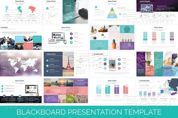 65页扁平化多色系PPT模板