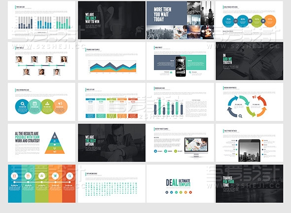 多色彩扁平化年计划总结PPT模板