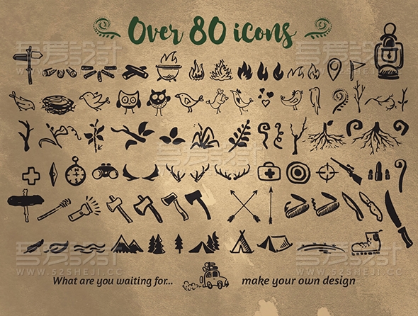 Grootland手绘英文字体+80多个icon图标