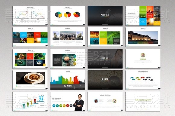 扁平化多色系84页商务通用PPT模板