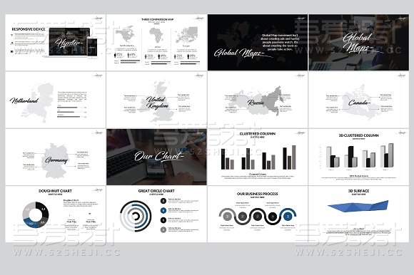 115页摄影展示极简艺术风格PPT模板