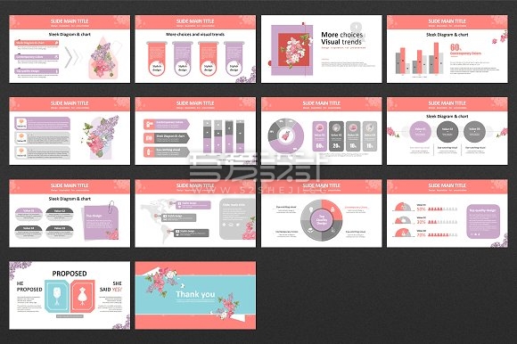 30页唯美花纹英伦系PPT模板