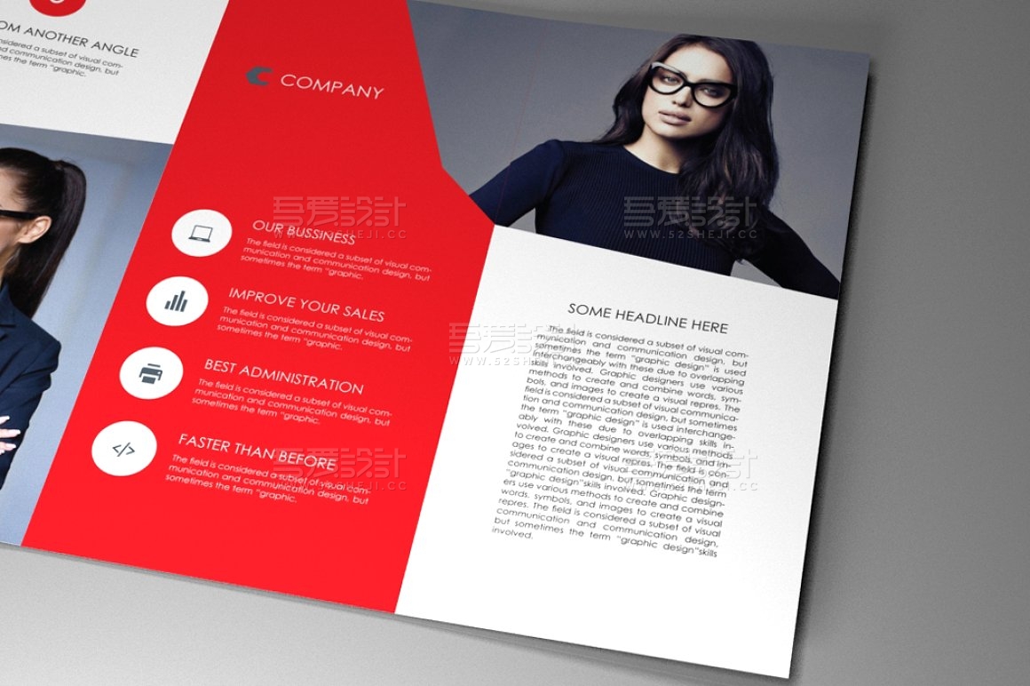 红色简约大气企业三折页模板