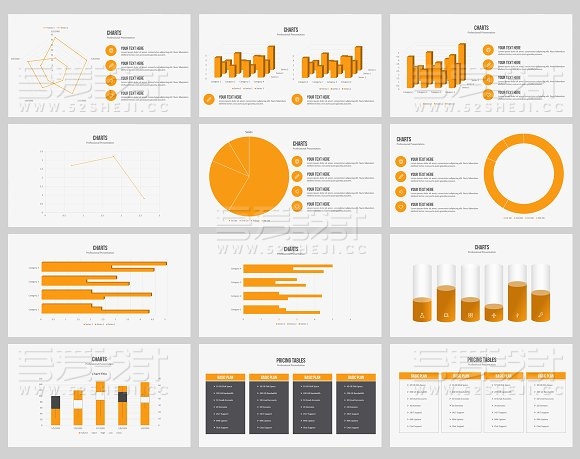 橙色系多图表商务通用PPT模板