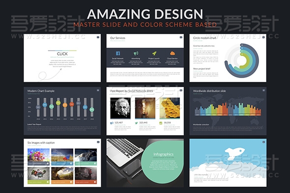 多色彩扁平化团队介绍PPT模板