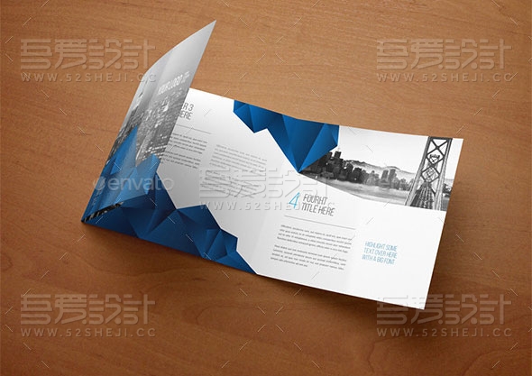 方形蓝色抽象企业三折页模板