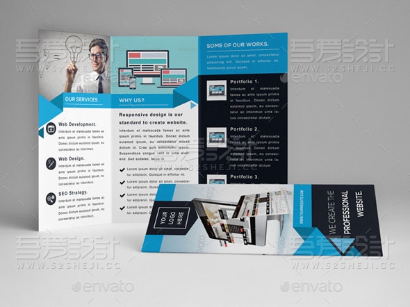 蓝色简约大气网站设计企业三折页模板