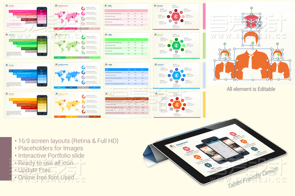 缤纷彩色搭配多用途精美动画PPT模板