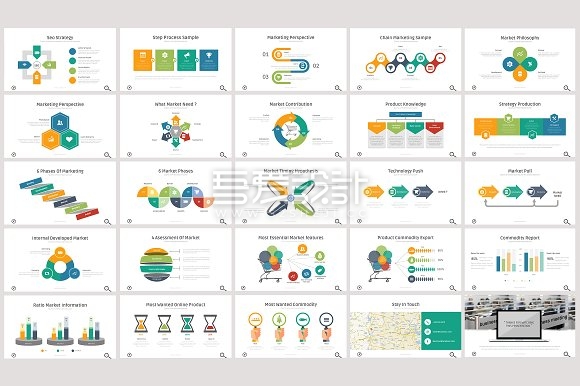 多色系图形图表年终总结通用keynote模板