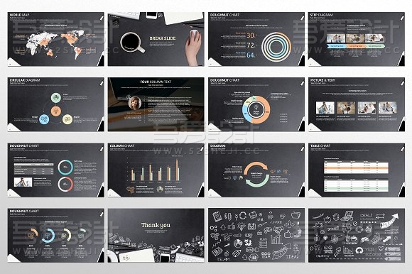 黑色手绘效果商务工作报告通用PPT模板