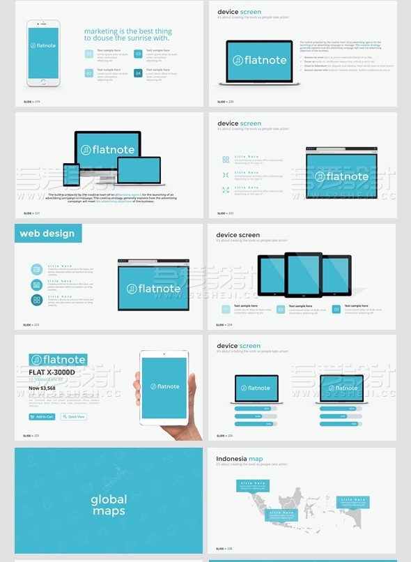 蓝色简约多图形商务通用PPT模板