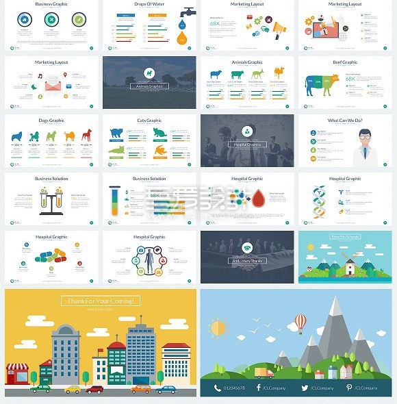 102页商务多种图形图表搭配keynote通用模板