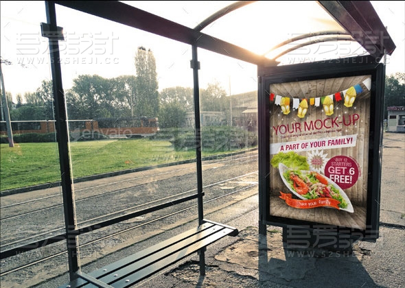 公共汽车站海报贴图样机模板