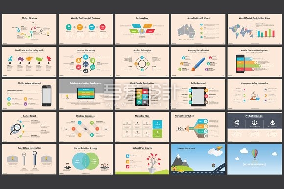 100页商务年终总结卡通风格keynote模板
