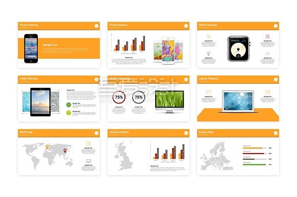 80多页橙色商务扁平化多用途PPT模板