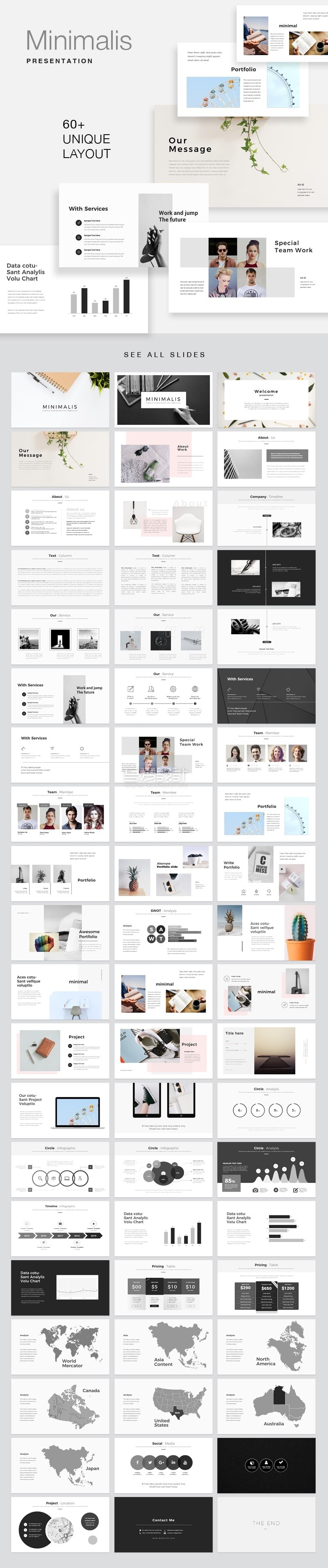60多个独特Minimalis创新PowerPoint演示模板