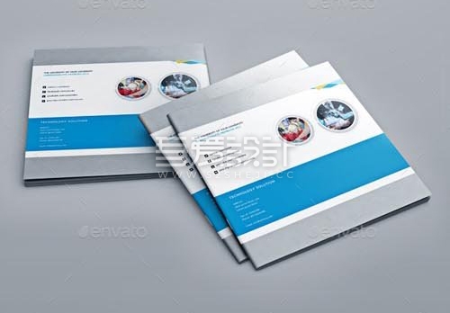 横版蓝色企业简介Indesign画册模板