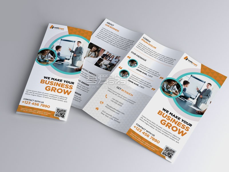 橙色企业三折页业务宣传册PSD模板