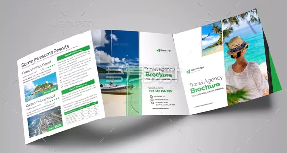 海边假日旅游画册+折页模板