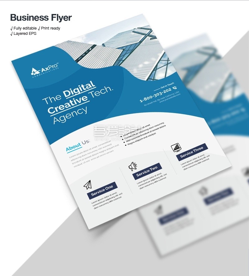 蓝色创意商业传单矢量打印模板