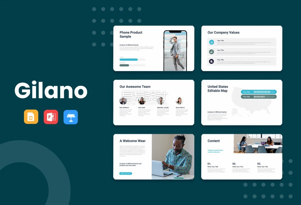 蓝色清新简约风格PPT演示模板