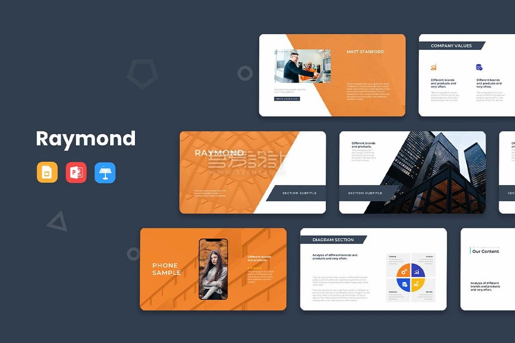 简约黄色配色企业商务营销PPT模板