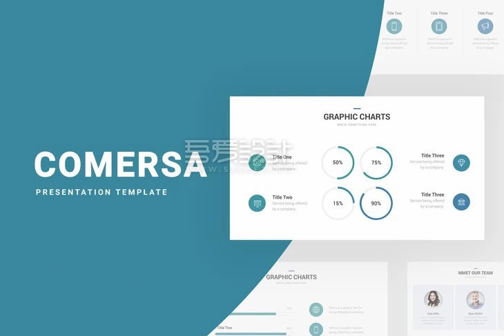 蓝绿色渐变信息图表PPT演示模板
