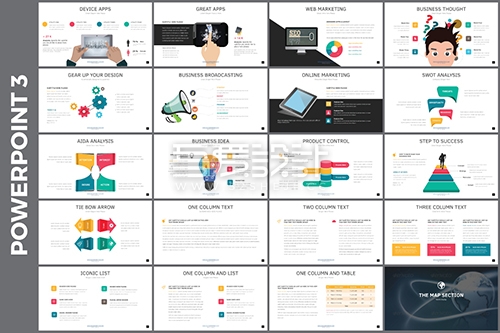 扁平化多色彩多用途PPT模板