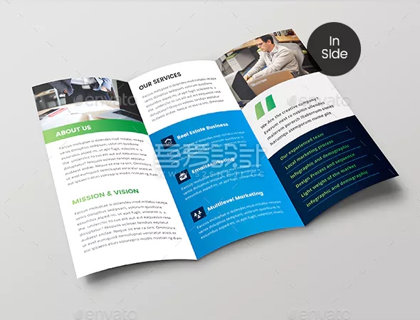 清新创意三折页Indesign模板