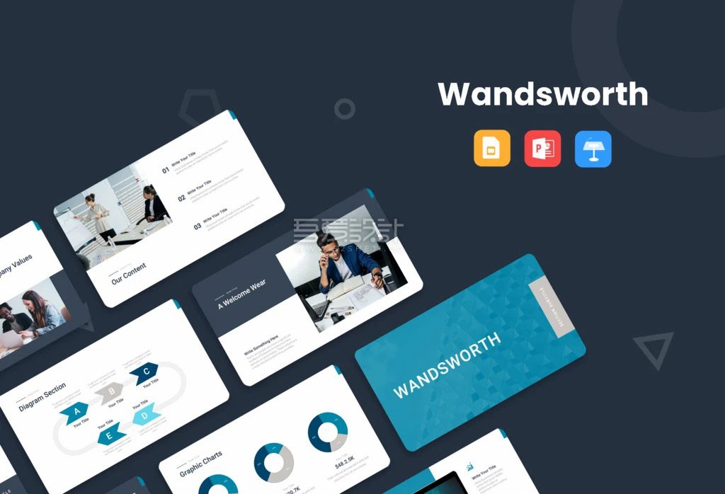 蓝色专业商业提案图表PPT模板