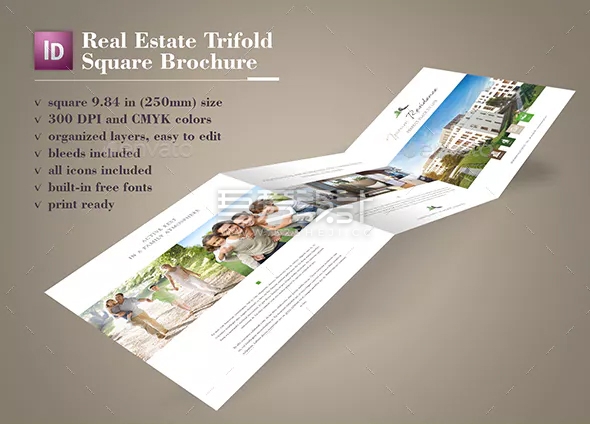 房地产介绍宣传Indesign三折页模板