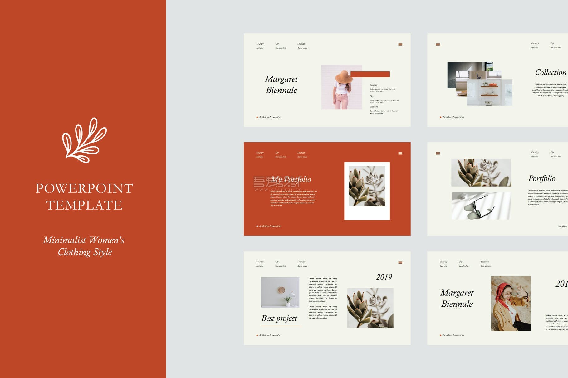 简约橘红色PPT模板