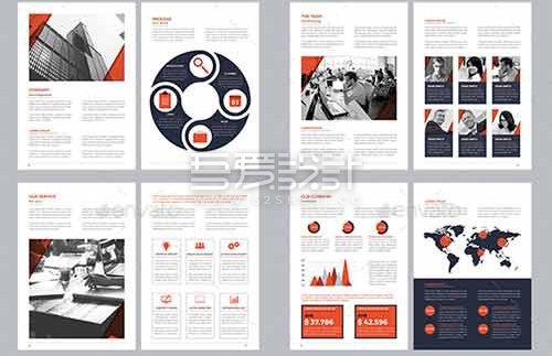红色简约大气企业宣传团队介绍Indesign画册模板