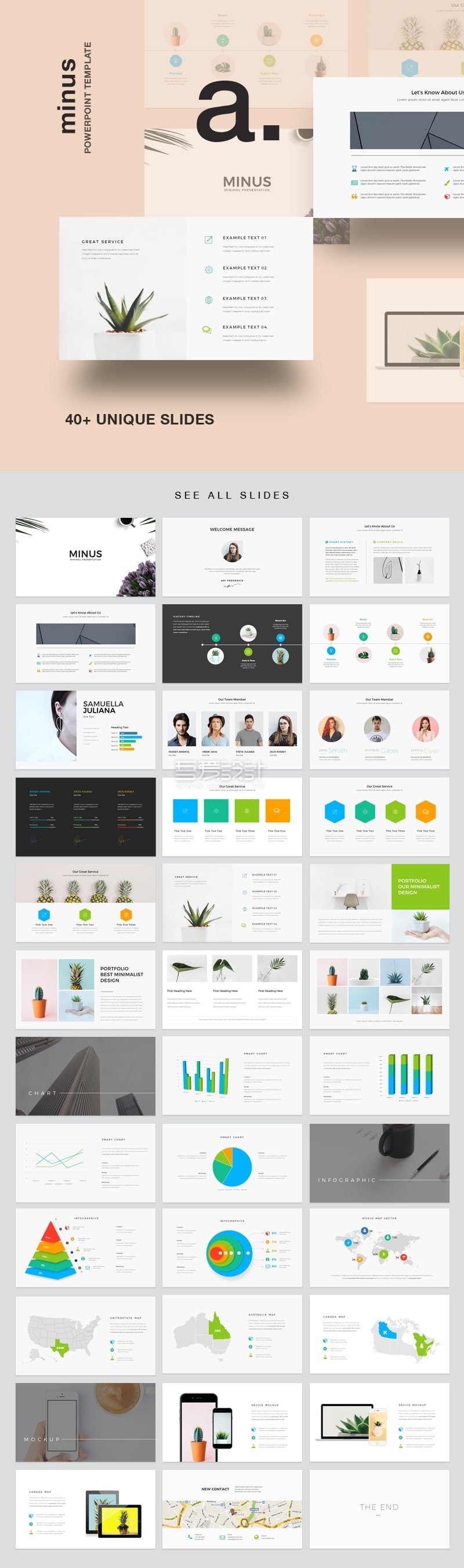 40多个独特简报图表多用途PPT演示模板