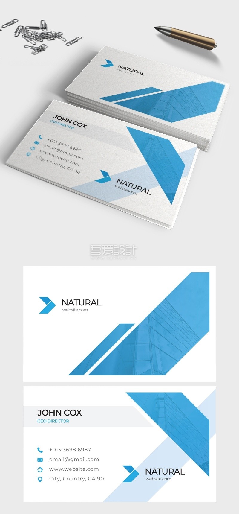 蓝色几何图形简洁多用途名片