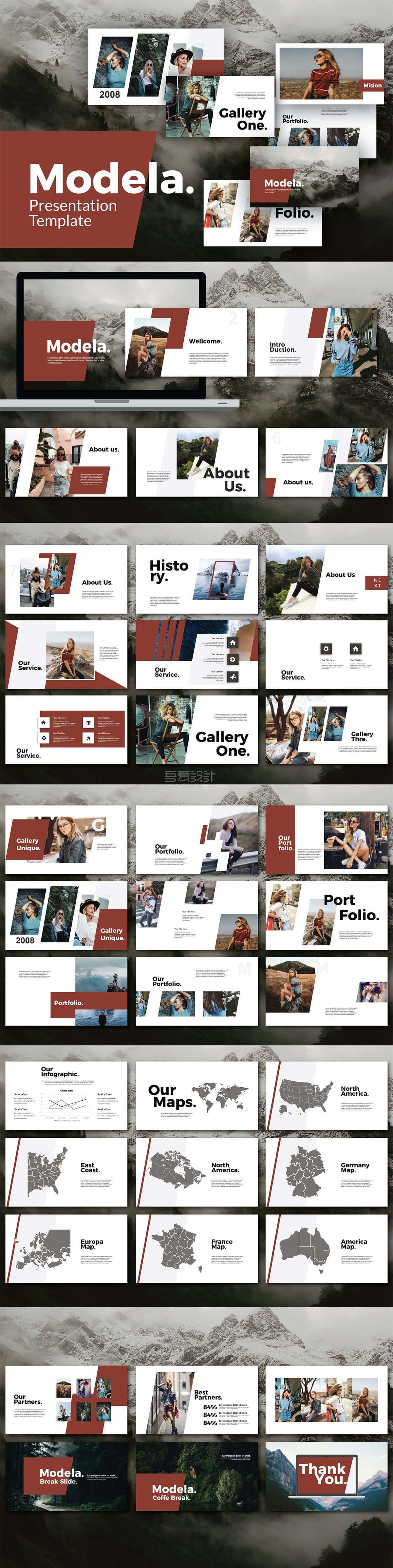 免费Modela Powerpoint红色简约PPT模板