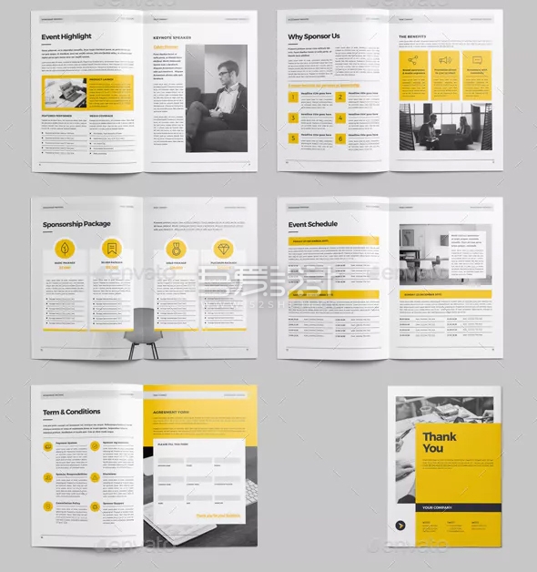 橙黄色简约赞助提案Indesign画册模板