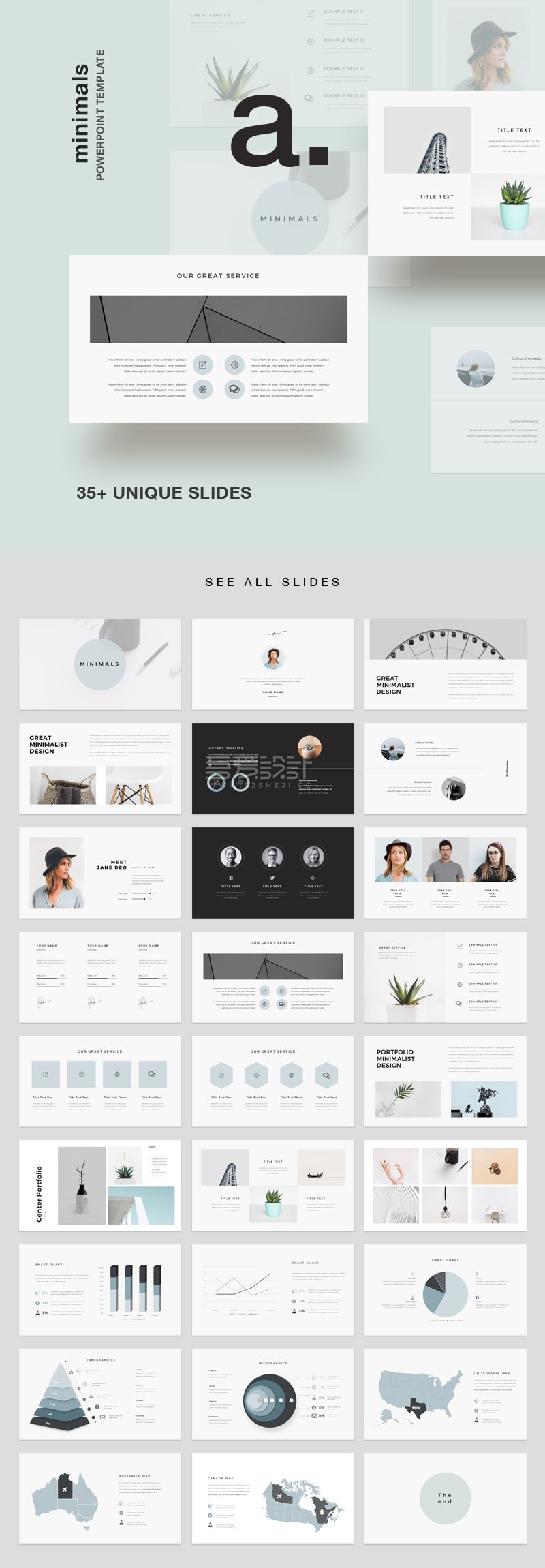 35多种浅色最小化Powerpoint演示模板
