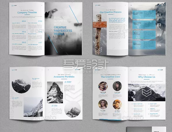 蓝色简约大气团队介绍企业宣传画册模板