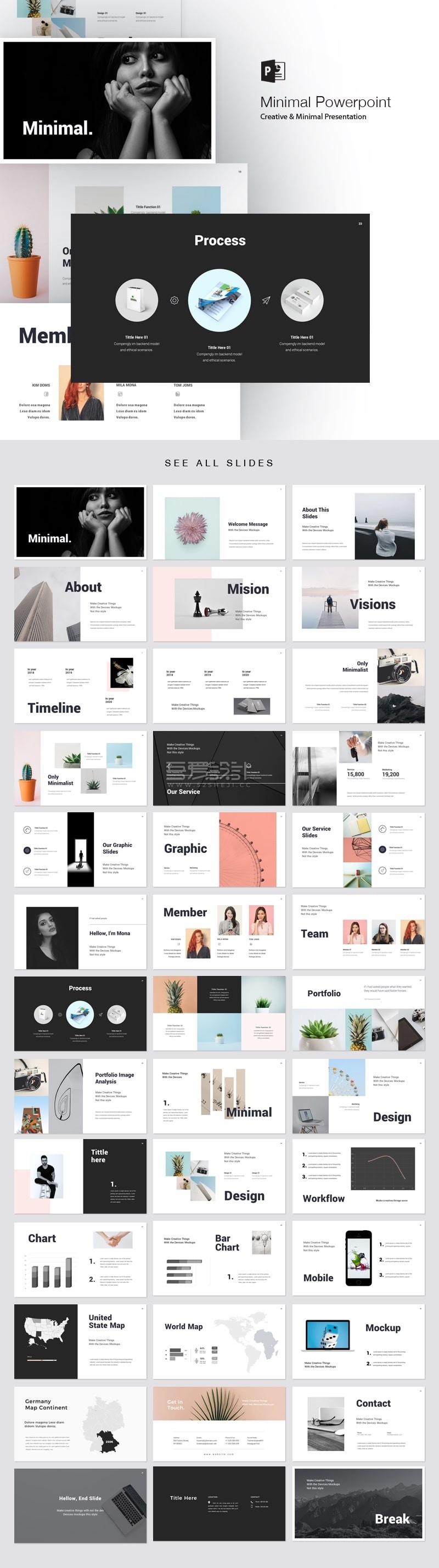 36页独特最小Powerpoint演示模板